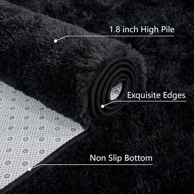 AROGAN Luxury Soft Area Rugs for Bedroom Living Room Plush Shag Rug 4x6 Feet, Black Fluffy Rug for Kids Girls Playroom Dorm Room, Shag Shag Fuzzy Carpets Plush Rug for Teen Room Nursery - Image 4